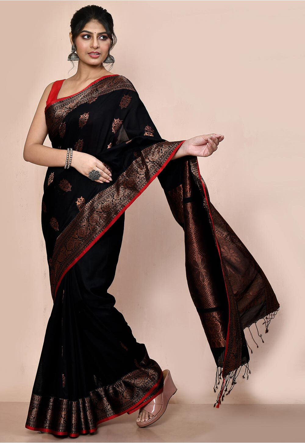 Cotton Silk Saree - Olive x Black