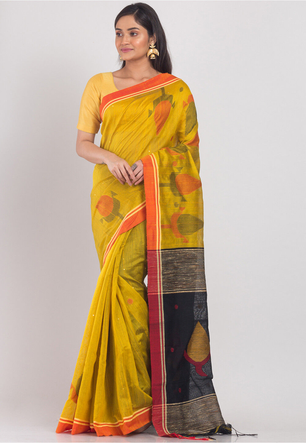 Handloom Cotton Silk Saree in Yellow SBEA1182