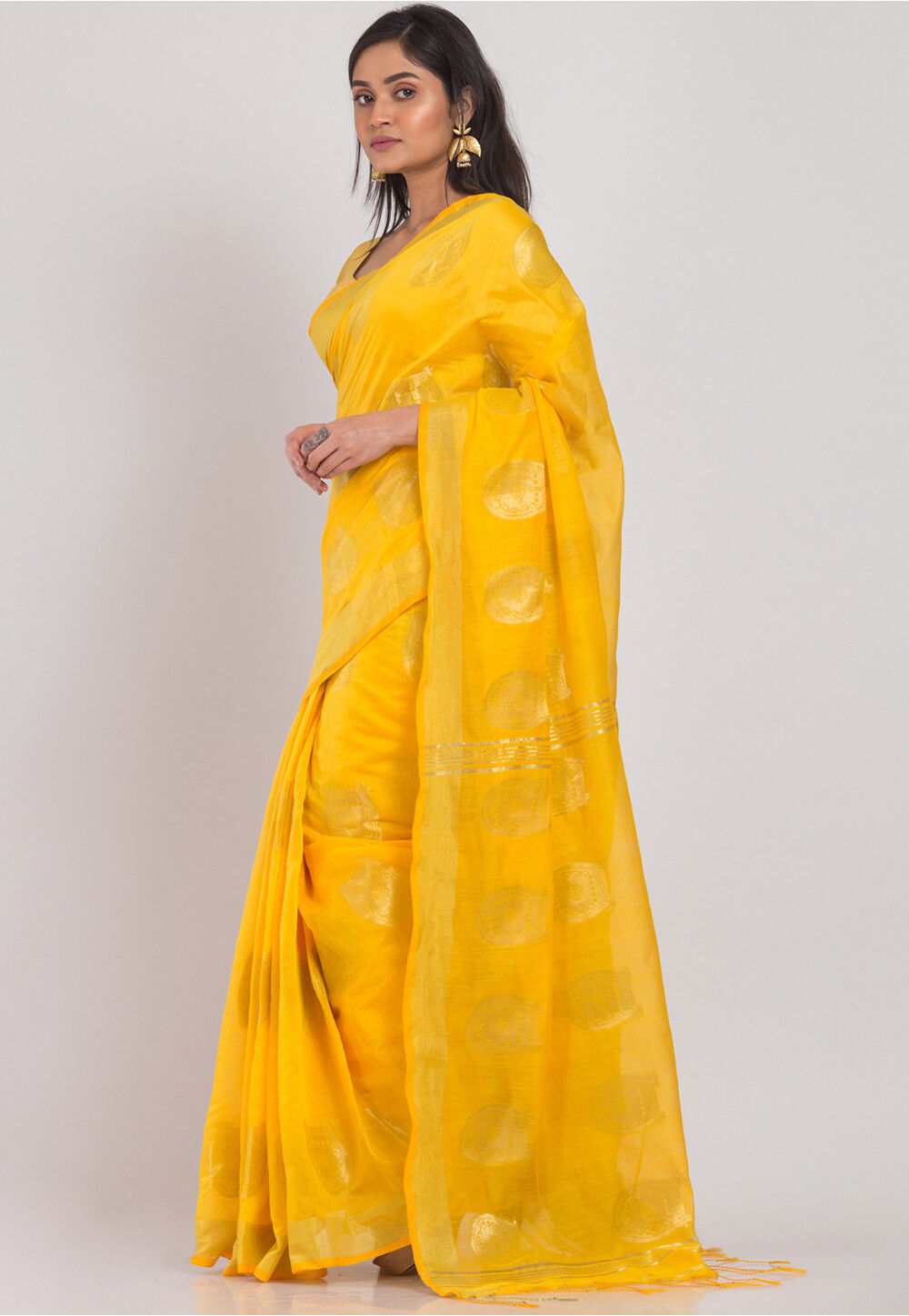 Buy Handloom Cotton Silk Saree in Yellow Online SBEA1189 Utsav Fashion