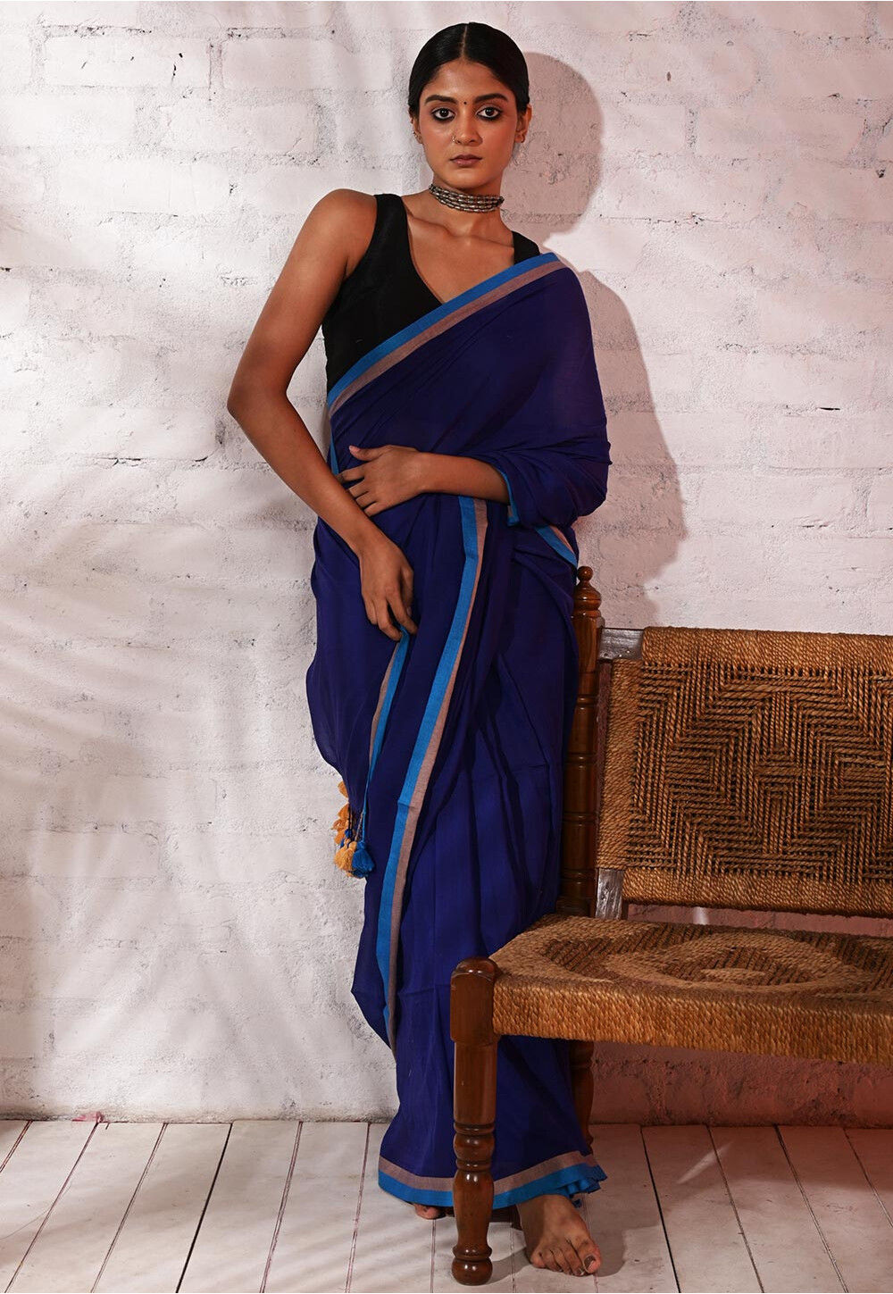 Buti Baani Mul Cotton Handloom Saree Blue