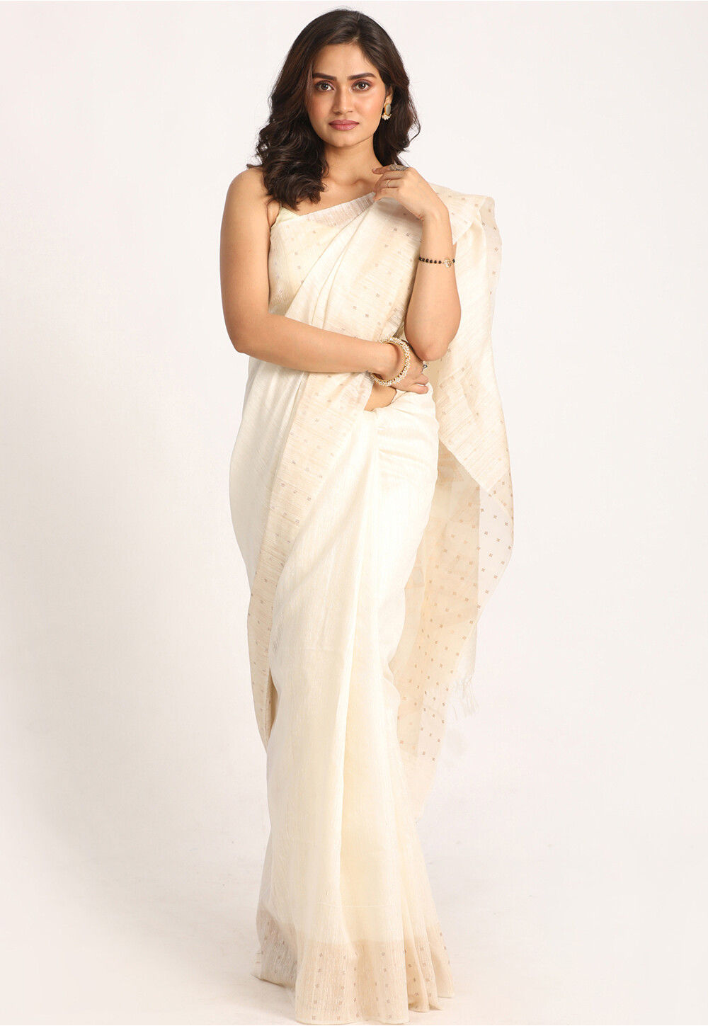Samhita  Raw Silk  Saree - White main image 1