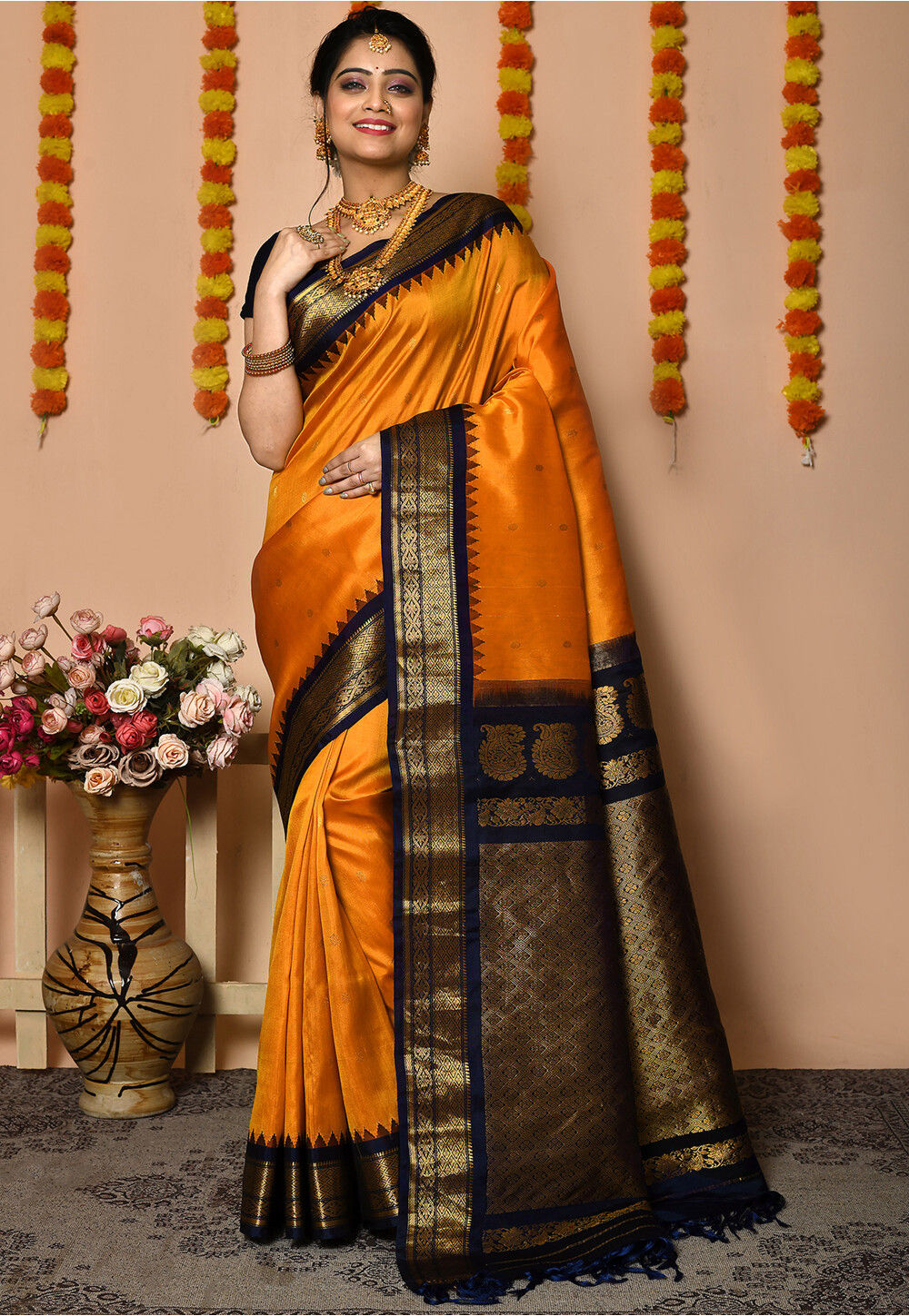 Nanditha - Handwoven sico Gadwal saree | The Maggam Collective