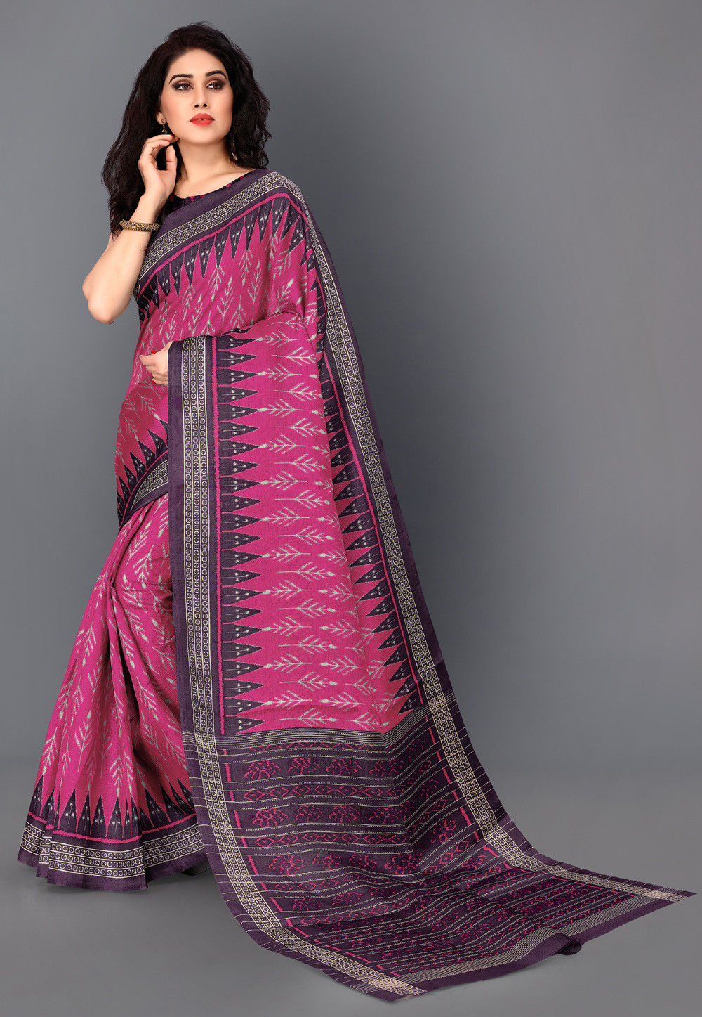 Buy Ikat Printed Art Silk Saree in Pink Online SJRA2339 Utsav Fashion