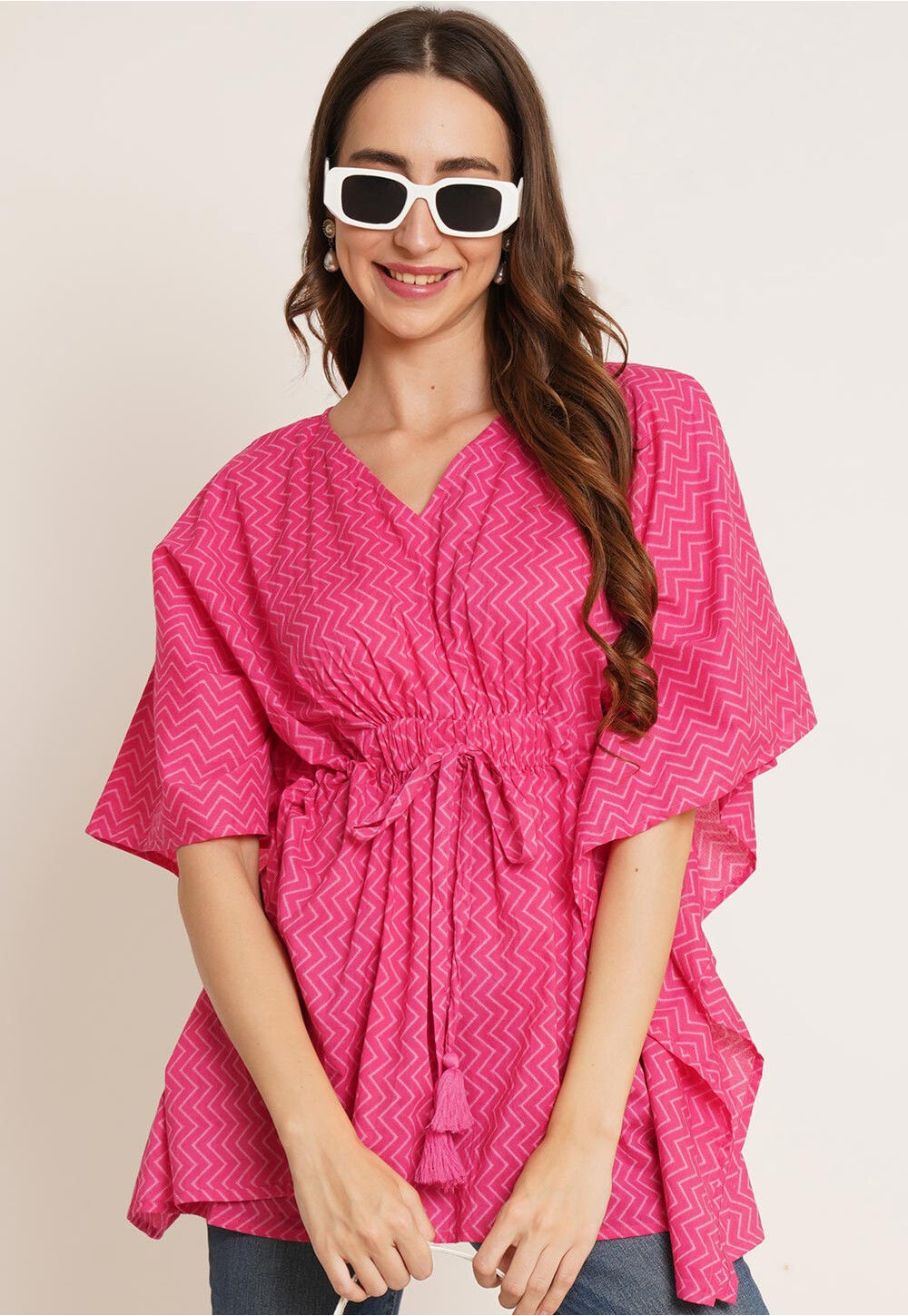 Red Ikat Cotton Handloom Kaftan Top
