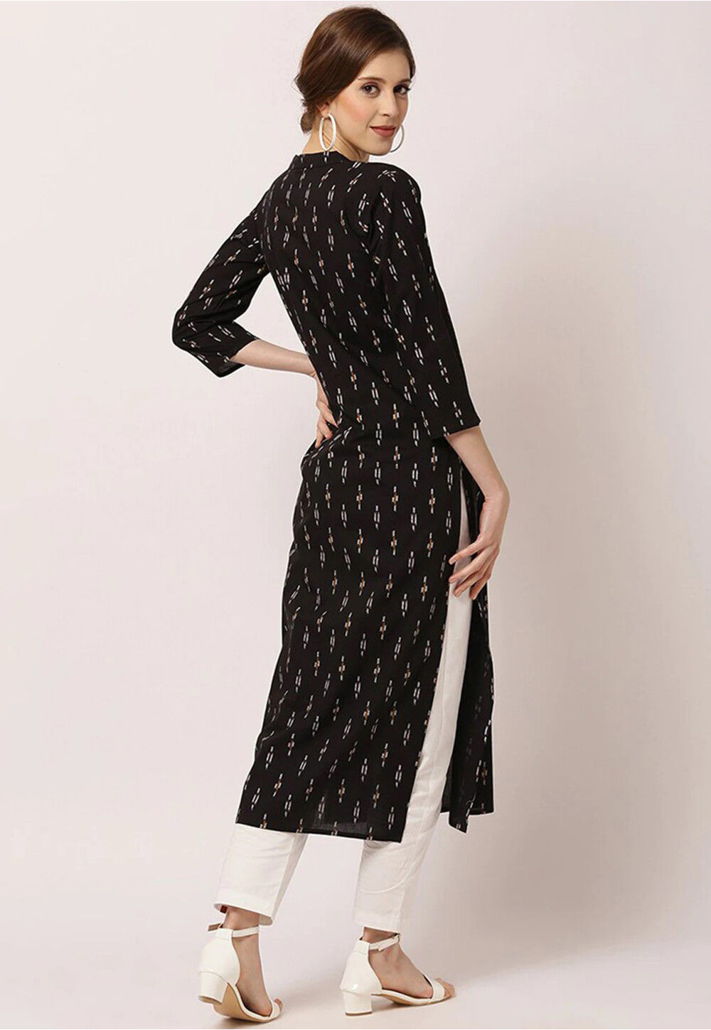 Black Ikkat Pure Cotton Straight Kurta and Pants Co-ord Set main image 1