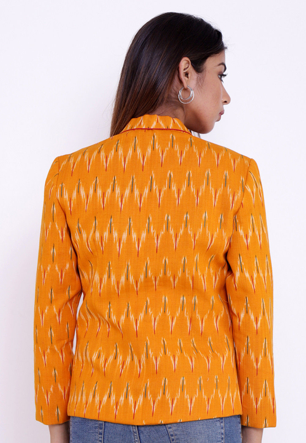 Buy Ikat Woven Cotton Jacket in Mustard Online TJW1412 Utsav Fashion