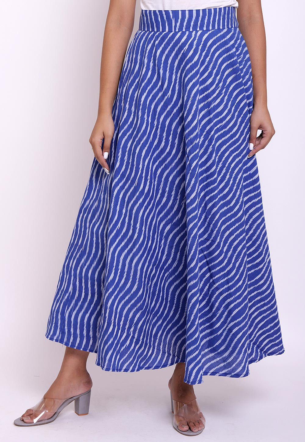 Ikat Woven Cotton Skirt in Blue : BNJ595