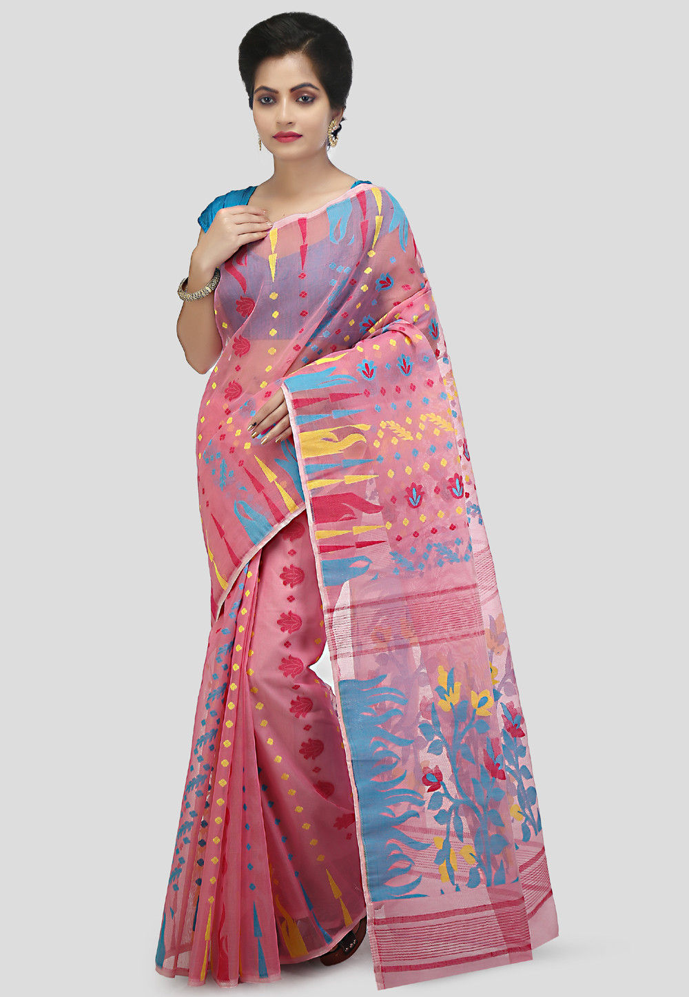Jamdani Cotton Silk Handloom Saree in Light Pink : SUUA262