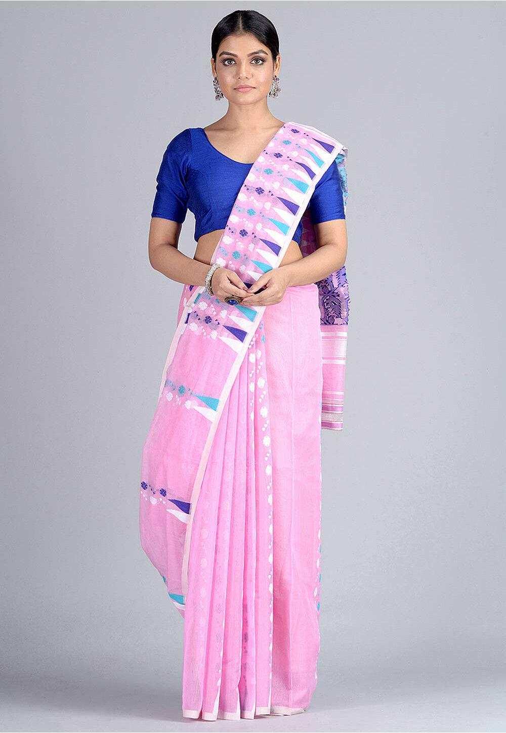 Jamdani Cotton Silk Saree in Pink : SPN6158