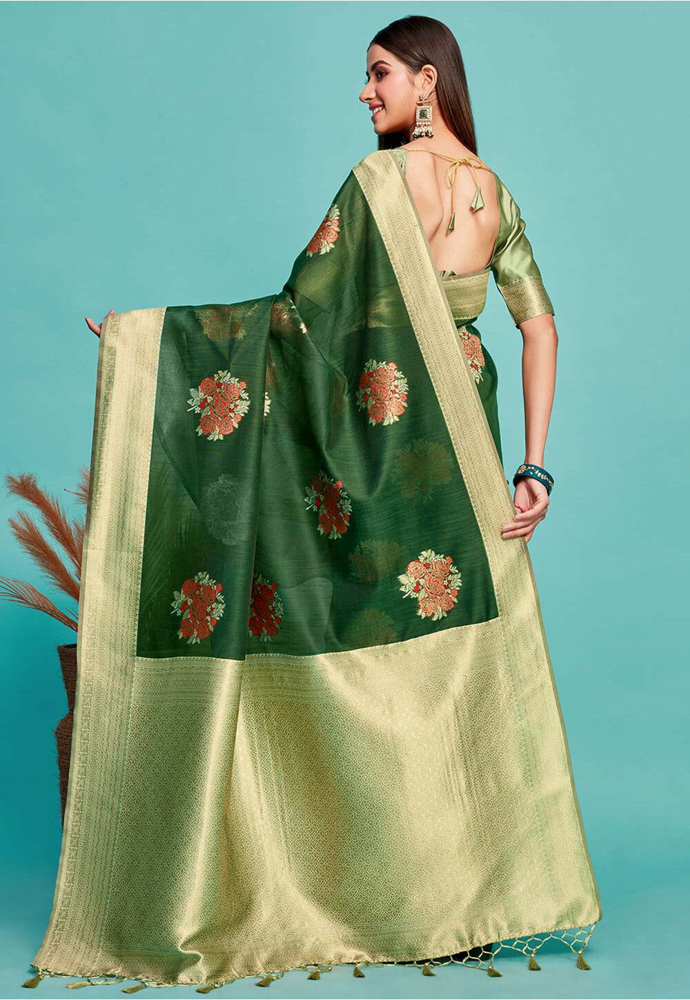 Kanchipuram Art Silk Saree - Dark Green main image 0