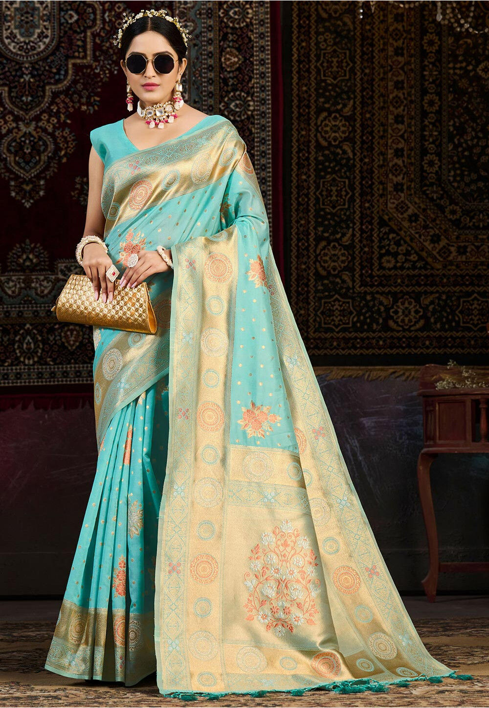 Kanchipuram Art Silk Saree - Blue main image 0