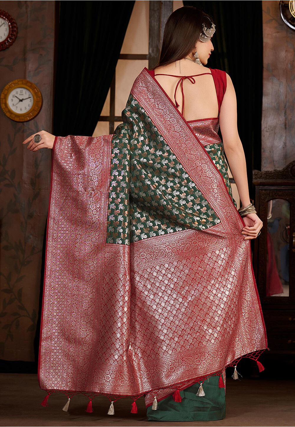 Kanchipuram Art Silk Saree - Dark Green main image 1