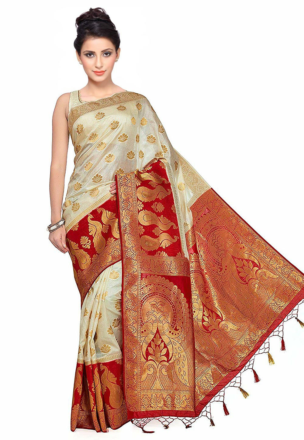 Kanjivaram Pure Wedding Silk Saree Pure White and Red Color w/ Blouse – Kanchipuram  Silk Sarees