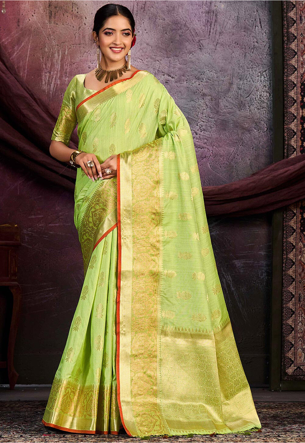 Buy Kanchipuram Saree in Pastel Green Online SNGA5128 Utsav Fashion