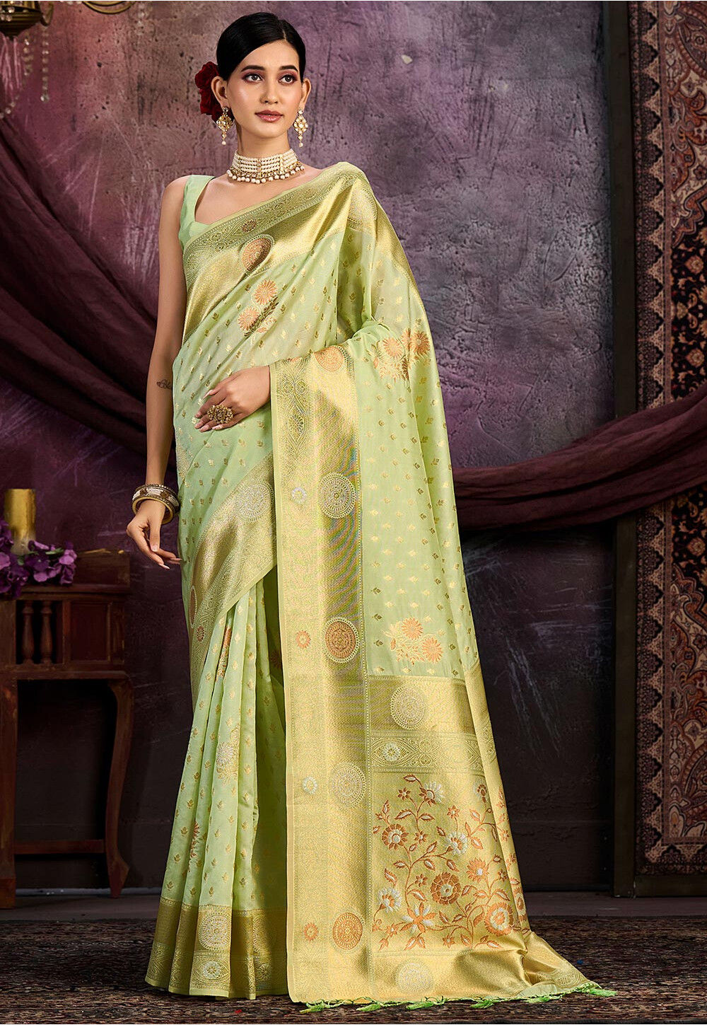 Buy Kanchipuram Saree in Pastel Green Online SNGA5147 Utsav Fashion