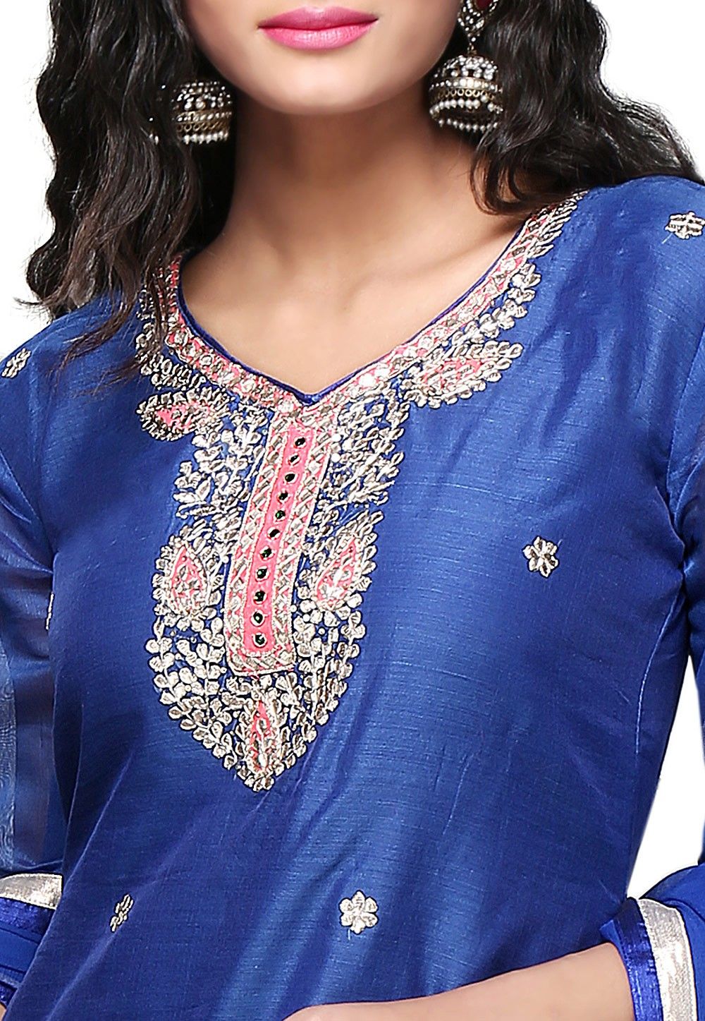 Buy Embroidered Chanderi Cotton Straight Cut Suit In Blue Online ...