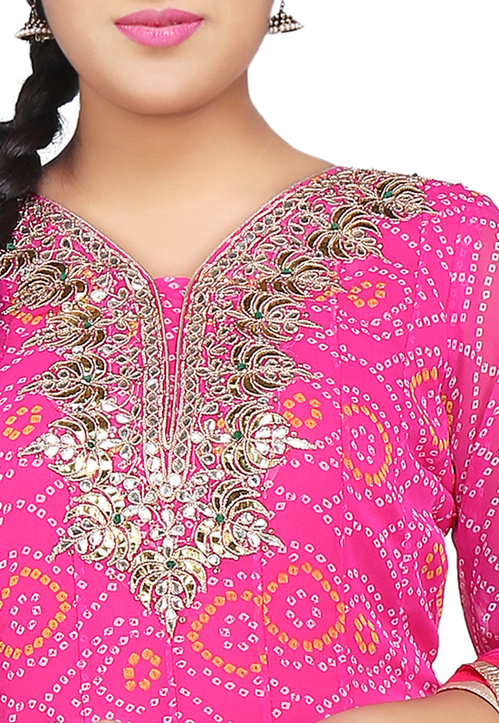 Buy Gota Patti Embroidered Georgette Abaya Style Suit in Pink Online ...