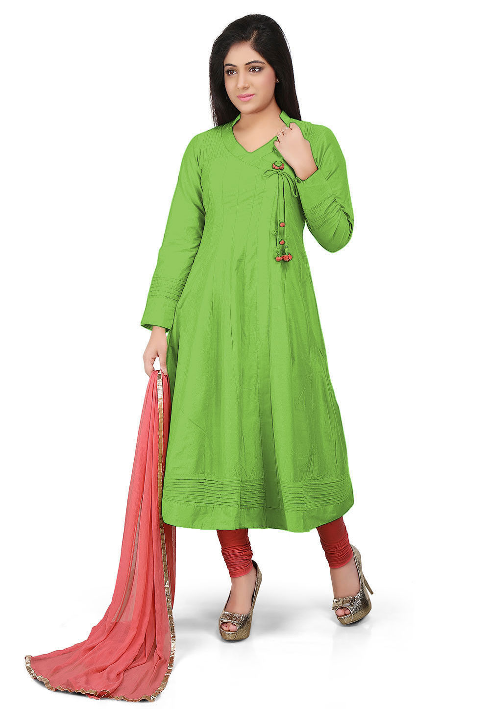 Lustrous Light Parrot Green Net Anarkali Suit 