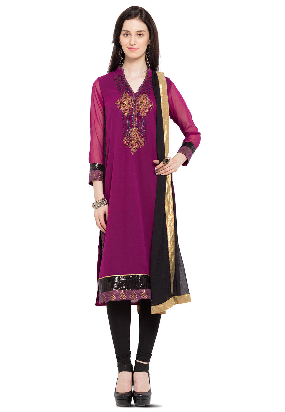 Buy Embroidered Georgette Straight Suit in Magenta Online : KNF478 ...
