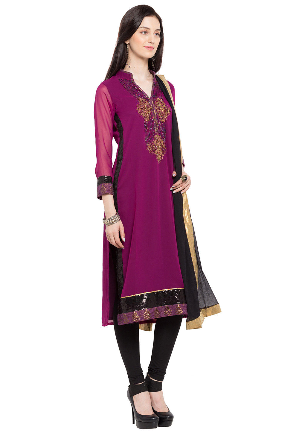 Buy Embroidered Georgette Straight Suit in Magenta Online : KNF478 ...