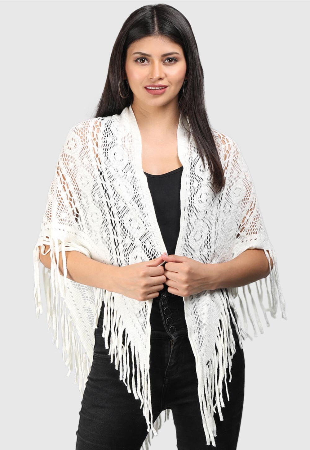 Buy Knitted Crochet Scarves in White Online : BKJ168 - Utsav Fashion