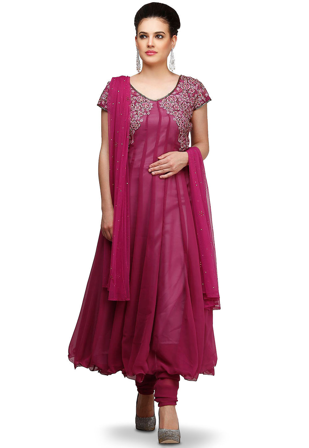 Hand Embroidered Georgette Anarkali Suit in Magenta KPK44