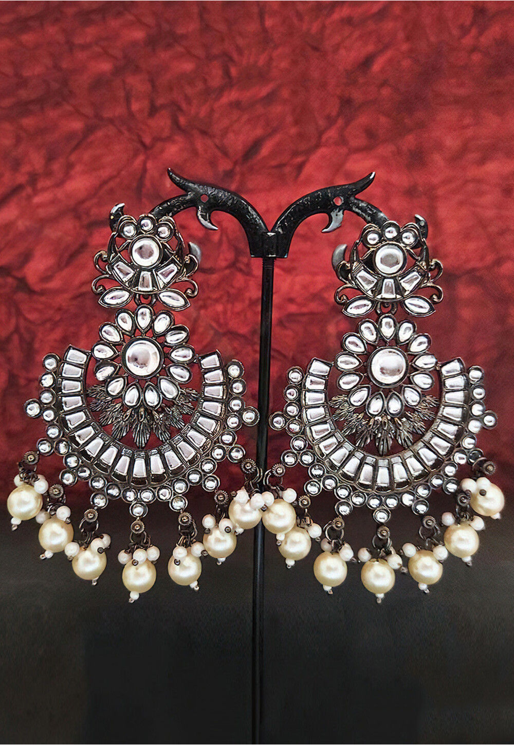 Shoshaa Black Artificial Beads Handcrafted Fabric Drop Earrings