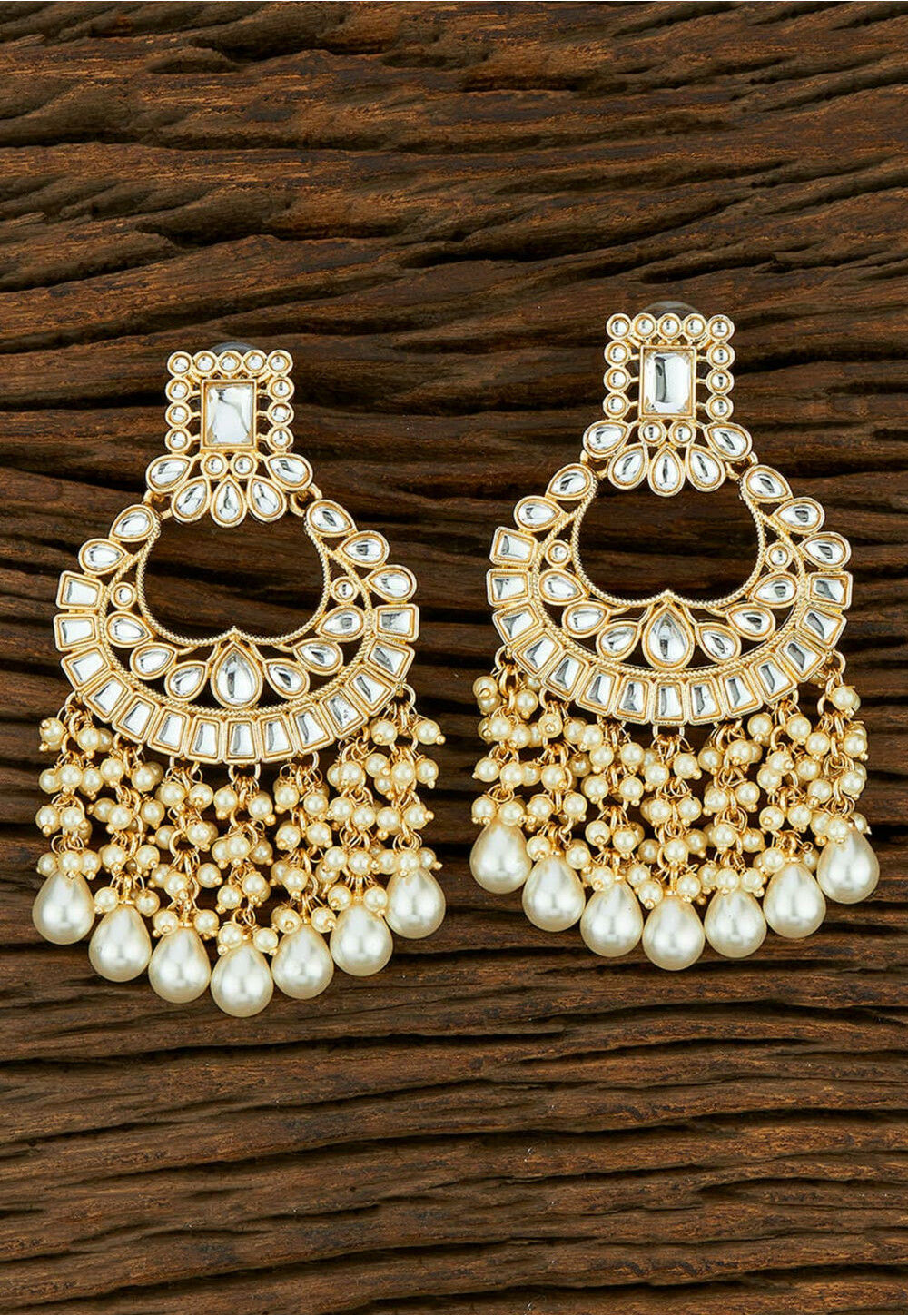 I Jewels Gold Plated 3 Layered Pearl Kundan Chandbali Earrings with Maang  Tikka for Women (TE2859) - I Jewels - 4036383