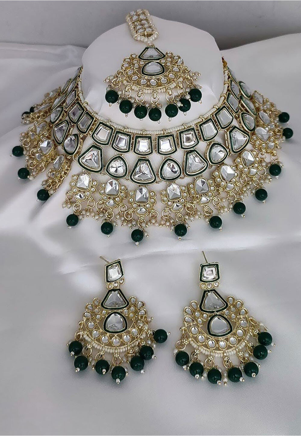 Yellow - Handmade Fabart Choker Necklace Set with Kundan & Beads 08 main image 1