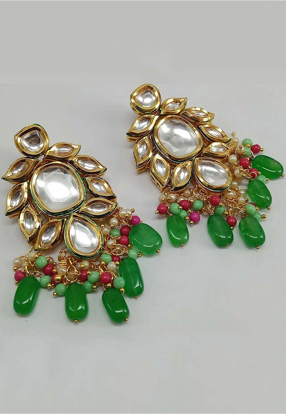 Green Color Beautiful Chandbali Antique Kundan Earrings | FashionCrab.com