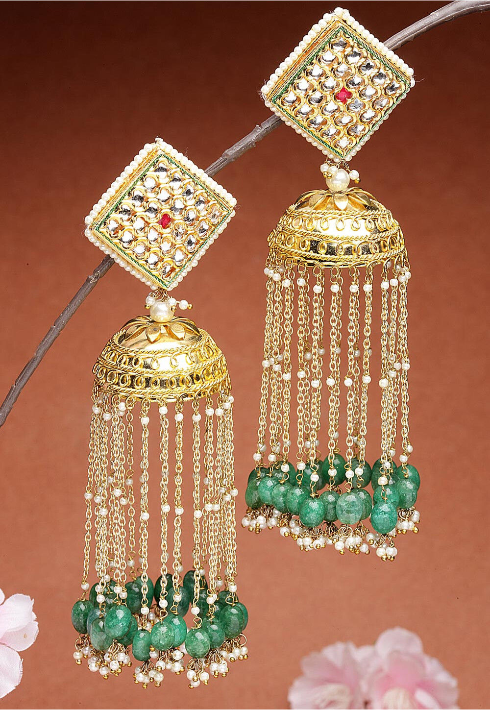 Makahn Traditional Earrings Kundan Jhumka Set Golden Earrings