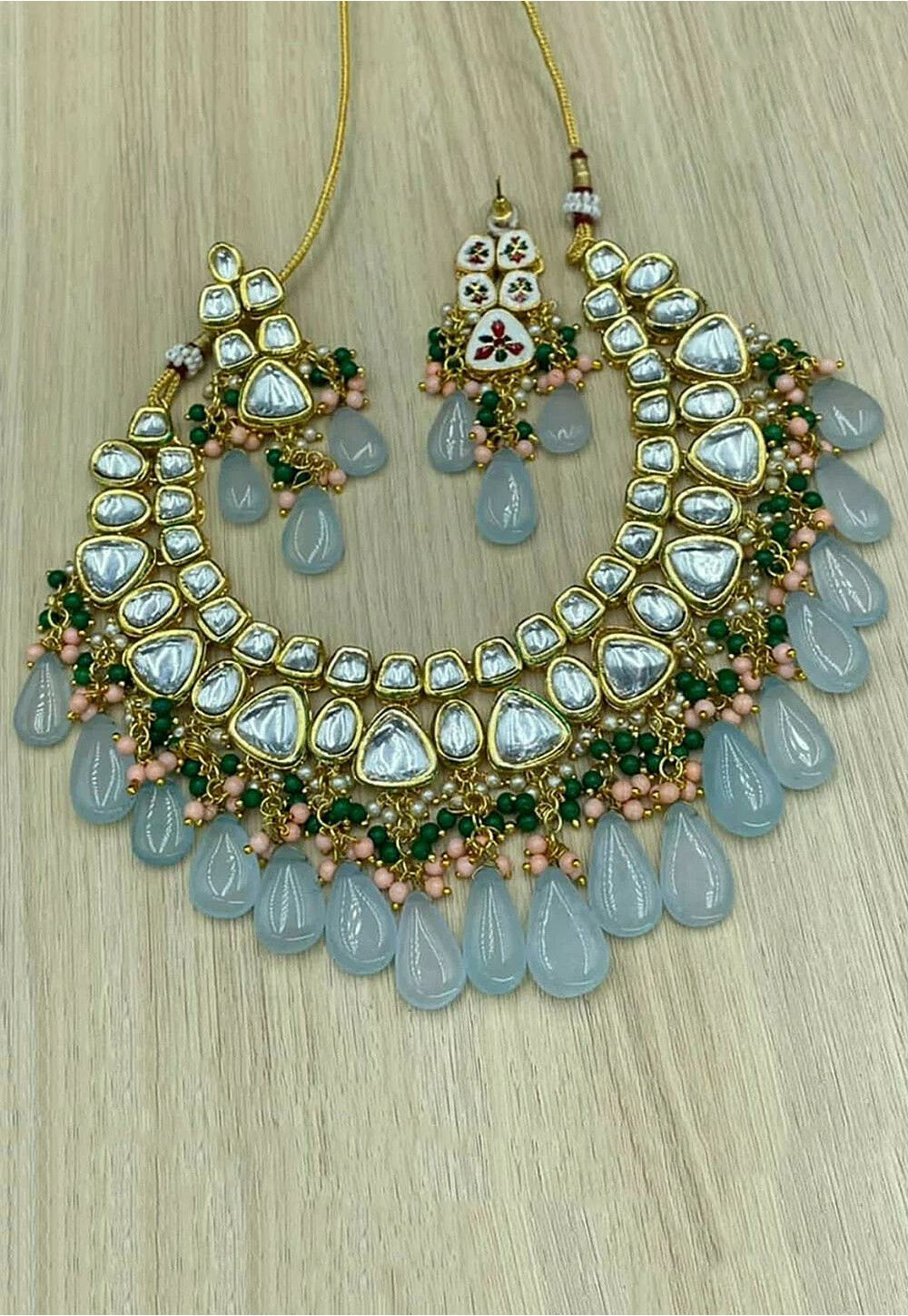 Mint Green Gold Look Necklace Set – Dazzles Fashion and Costume Jewellery