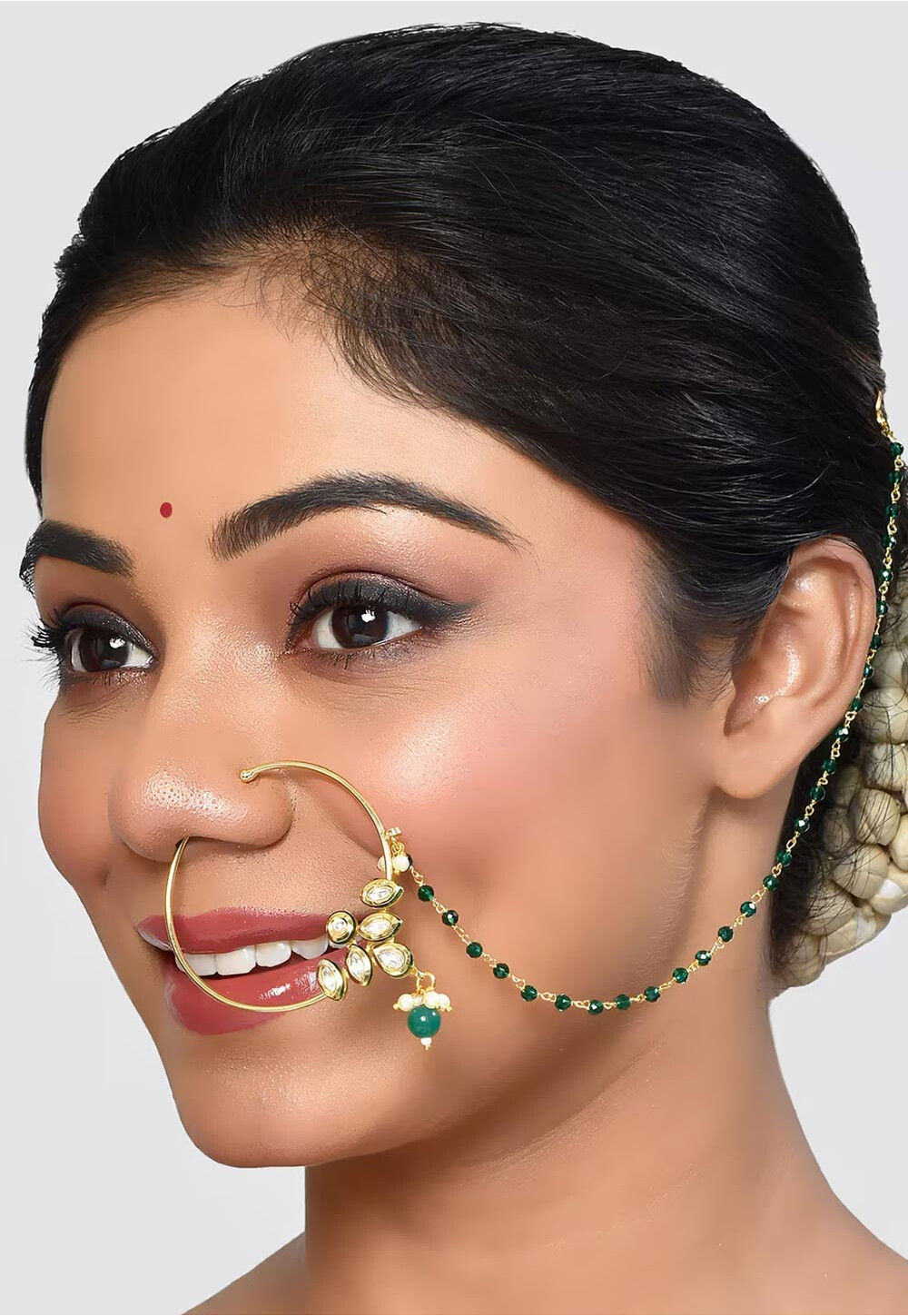 Buy Zaveri Pearls kundan With Chain Link Hoop Nose Ring-ZPFK9587 Online At  Best Price @ Tata CLiQ