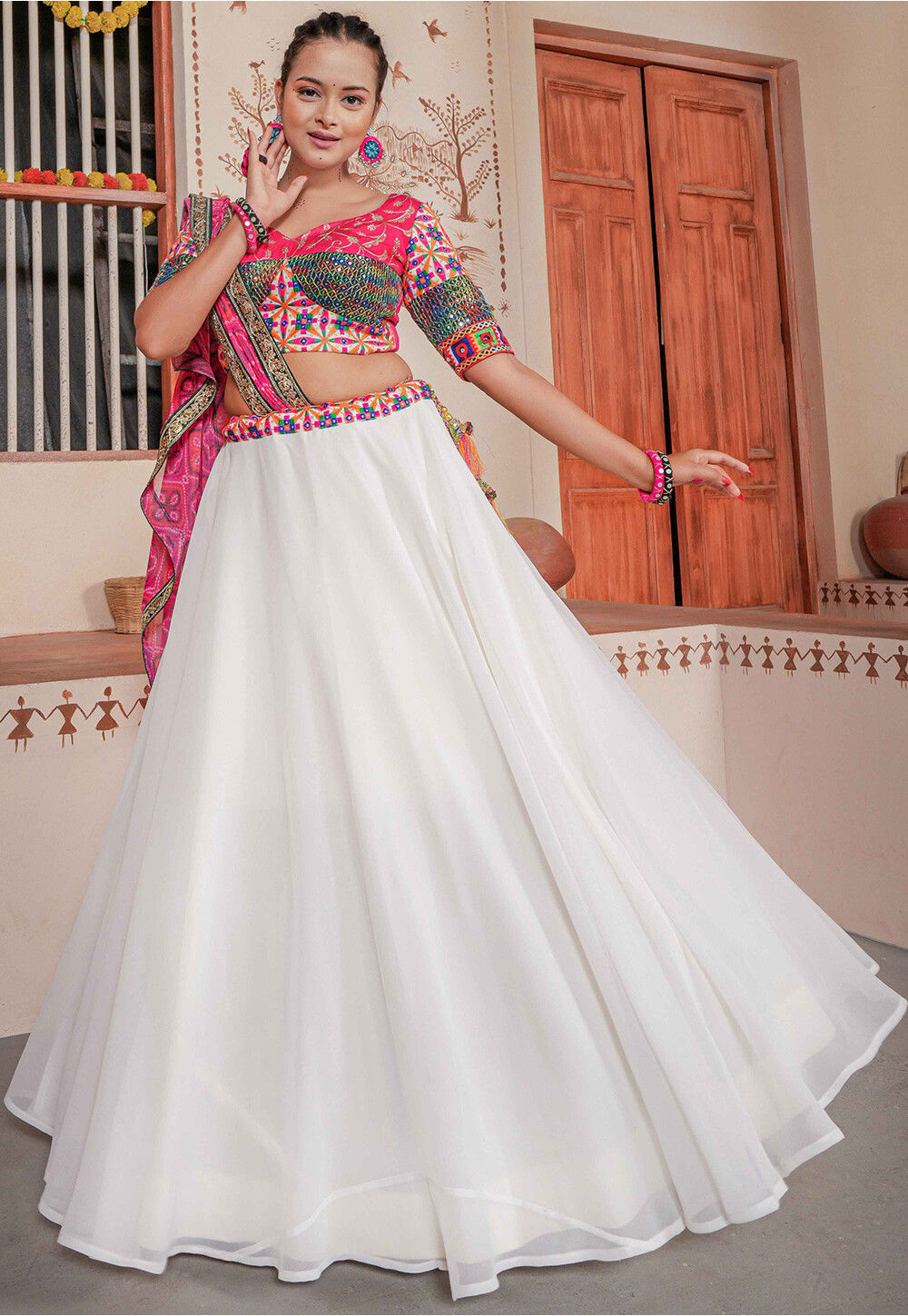 Lehenga Choli in Cream Color with Digital Print – Roop Sari Palace