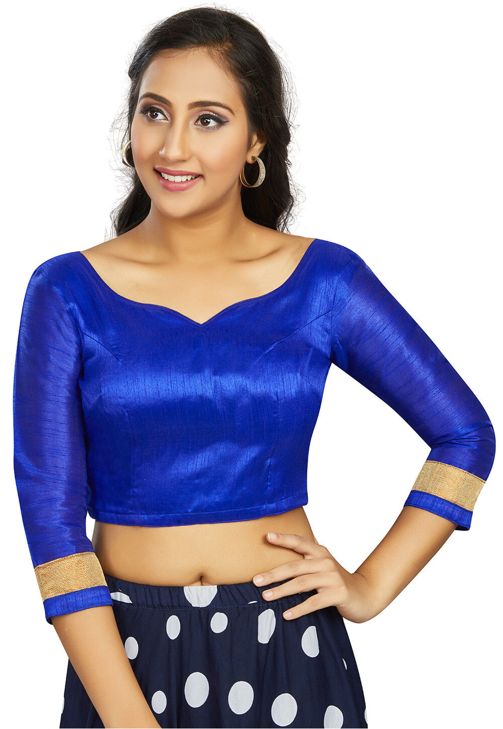 Lace Border Art Silk Blouse in Royal Blue : UYH368