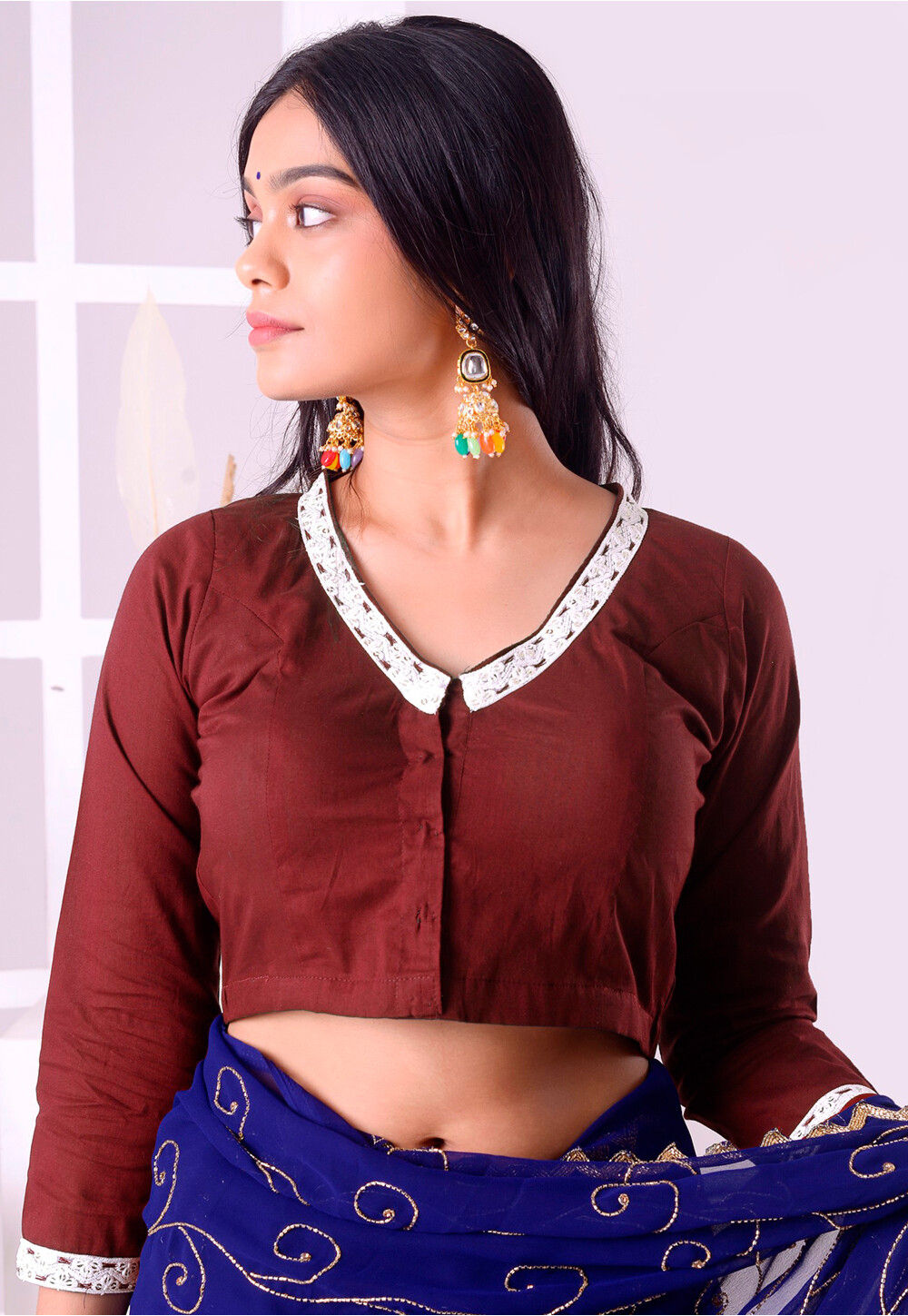 Buy Lace Border Cotton Blouse in Maroon Online : UVE241 - Utsav
