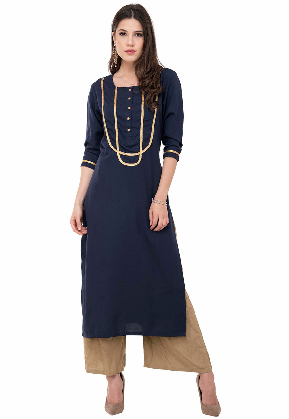 Navy Blue Designer Embroidered Silk Kurti Style Lehenga | Saira's Boutique