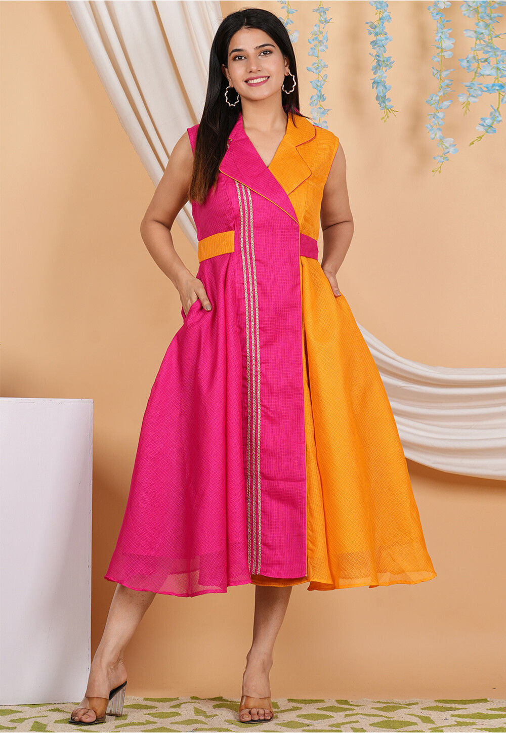 fuchsia straight cut dress for plus size