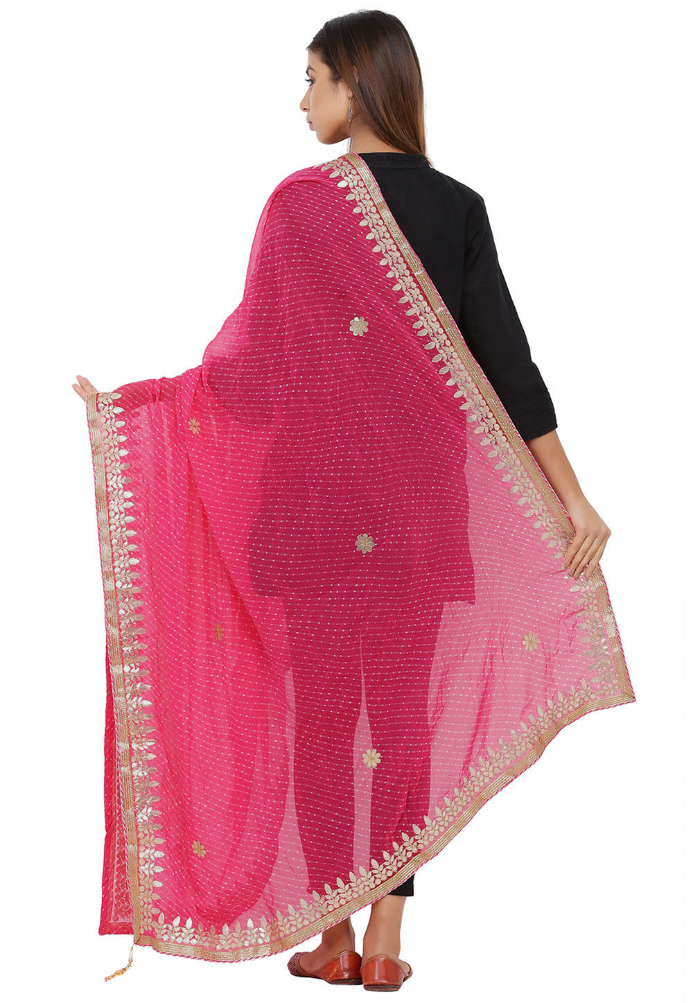 Leheriya Chiffon Dupatta in Pink : TRJ158