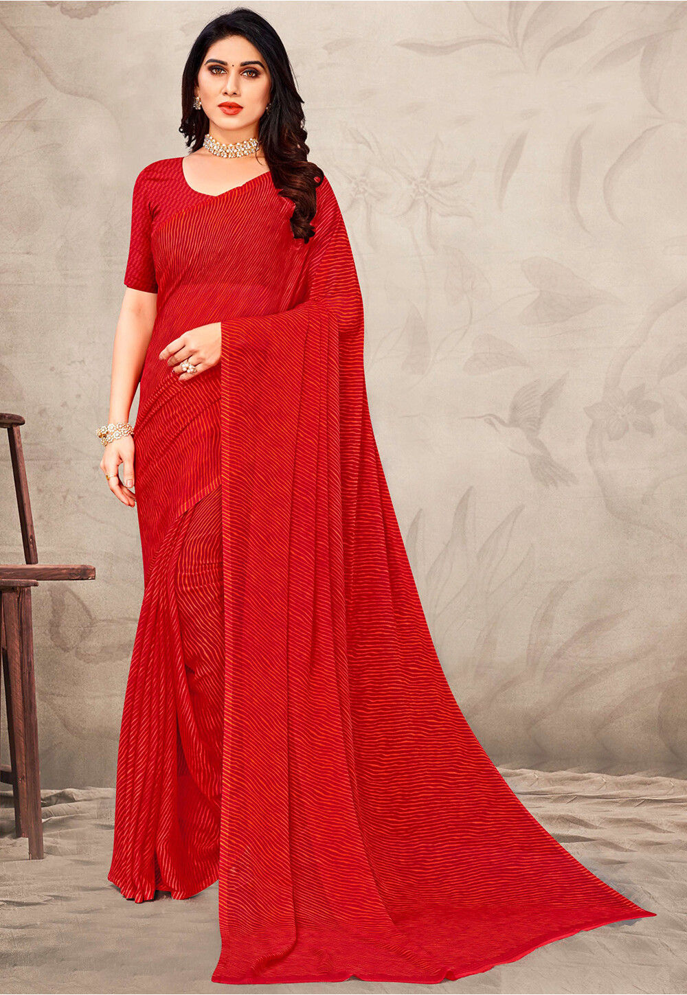 Buy REBOOT FASHIONS Solid/Plain Bollywood Chiffon Red Sarees Online @ Best  Price In India | Flipkart.com