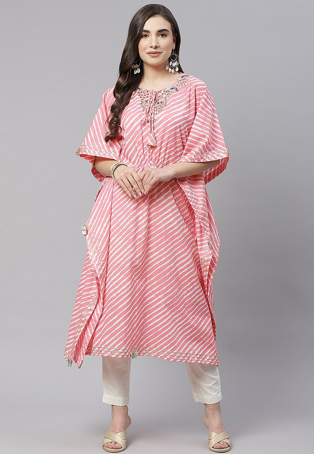 Buy Leheriya Printed Cotton Kaftan in Pink Online : TKV281 - Utsav Fashion