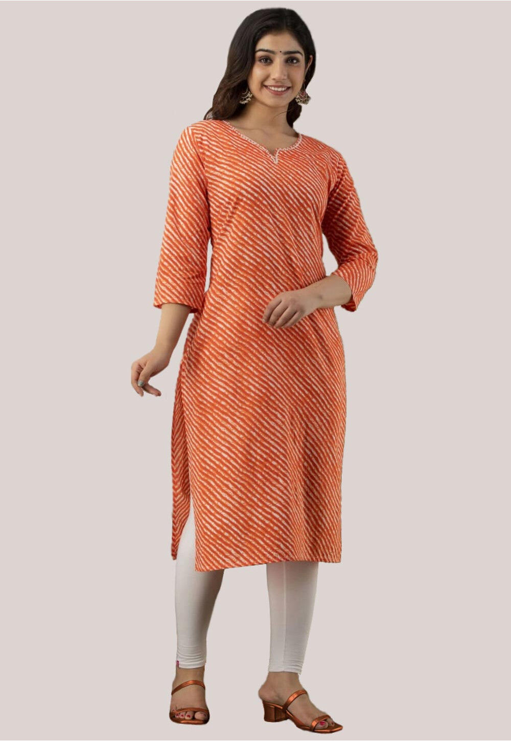 Buy Orange Kantha Work Cotton Kurta with Pants- Set of 2 | KS656/NAF11AUG |  The loom
