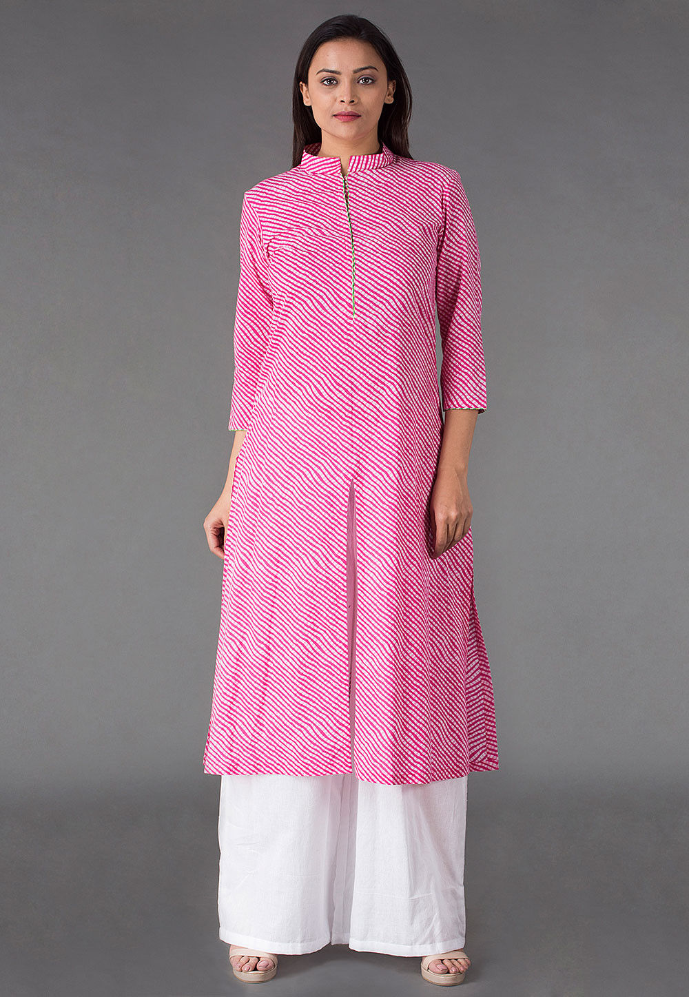 Ishin Women's Cotton Blend Purple Leheriya Printed A-Line Kurta main image 1