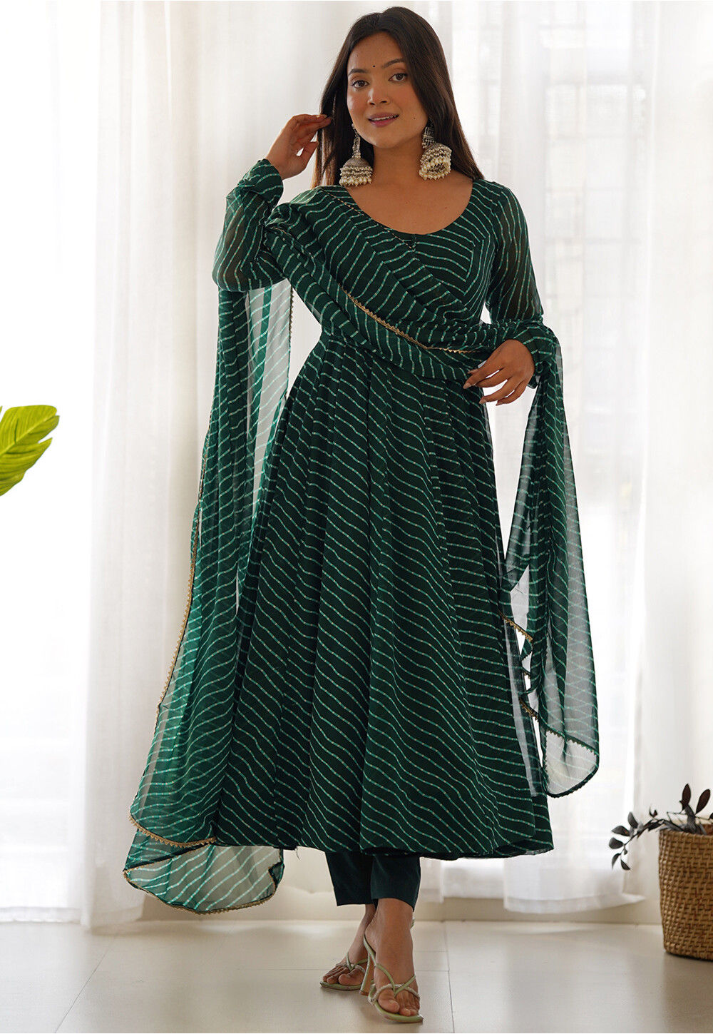Dark green anarkali dress sales