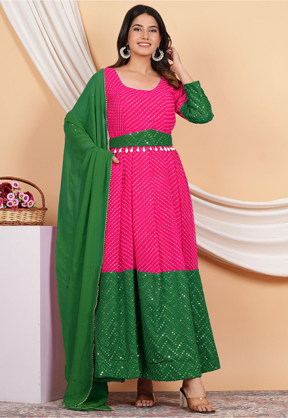 Green and pink anarkali sales