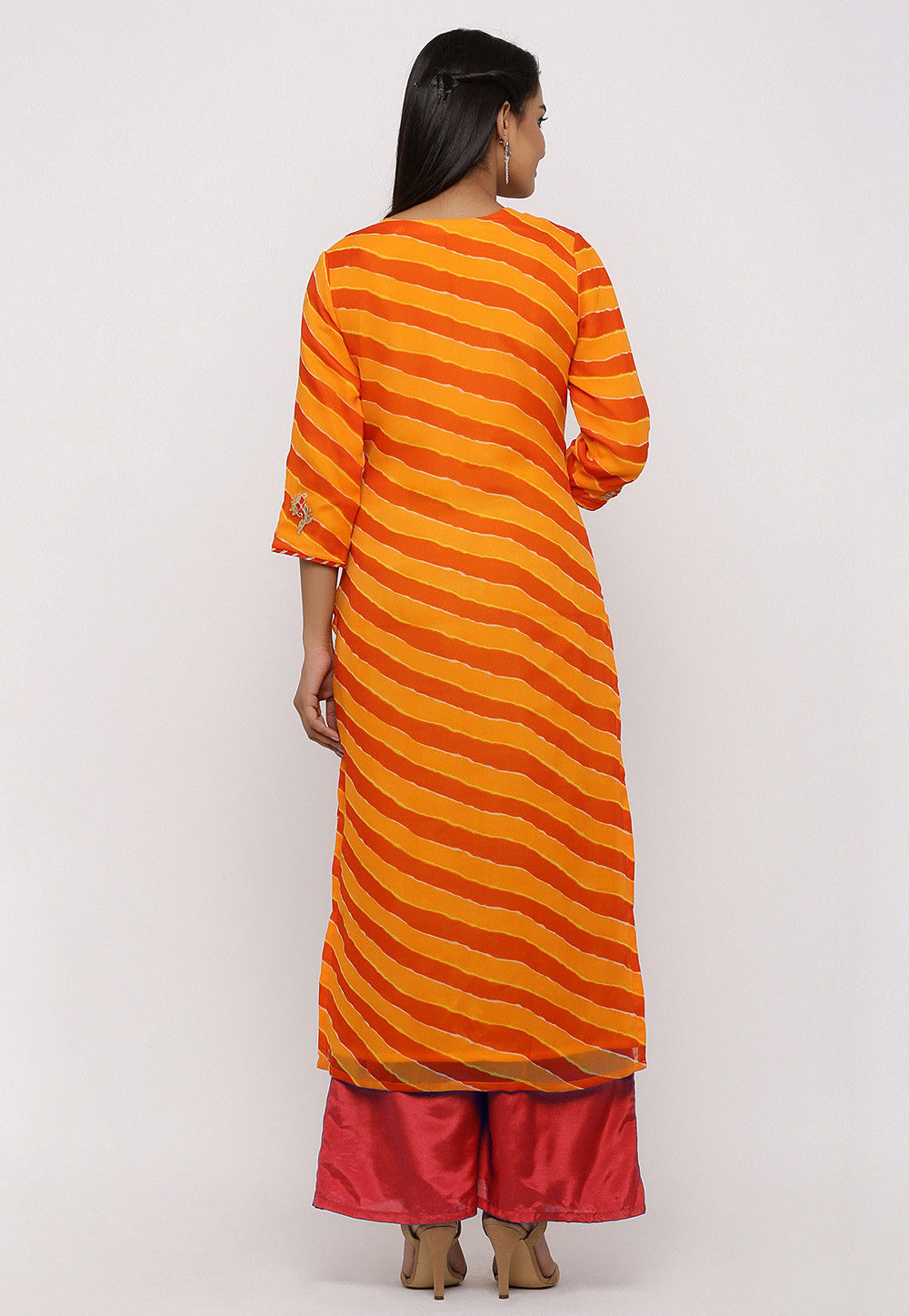 Yellow - Tie-Dye Cotton Straight Leheriya Kurta 07