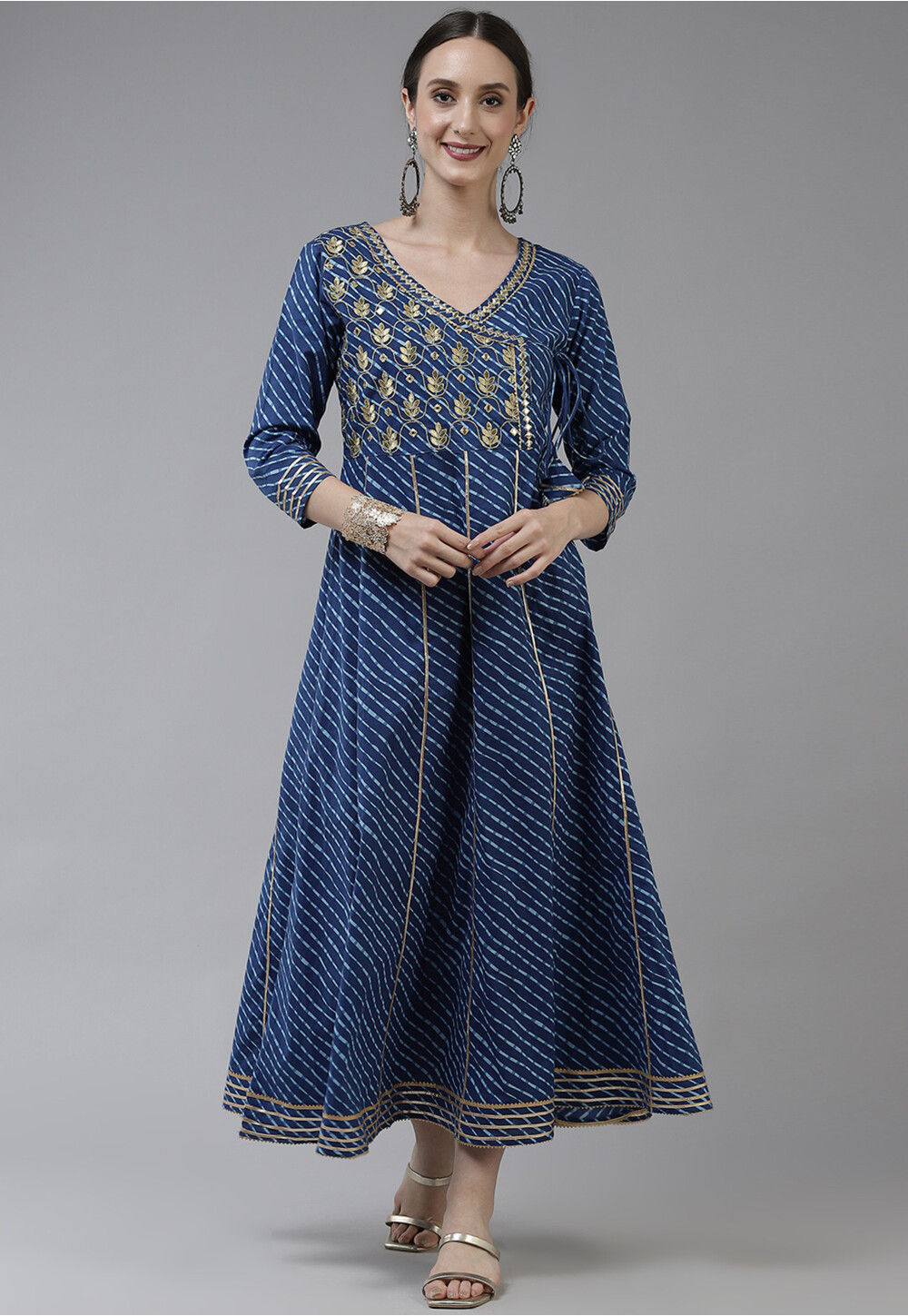 Leheriya Tie-Dye 2pc Cotton Unstitched Dress Material Kurta Set with Earrings 04