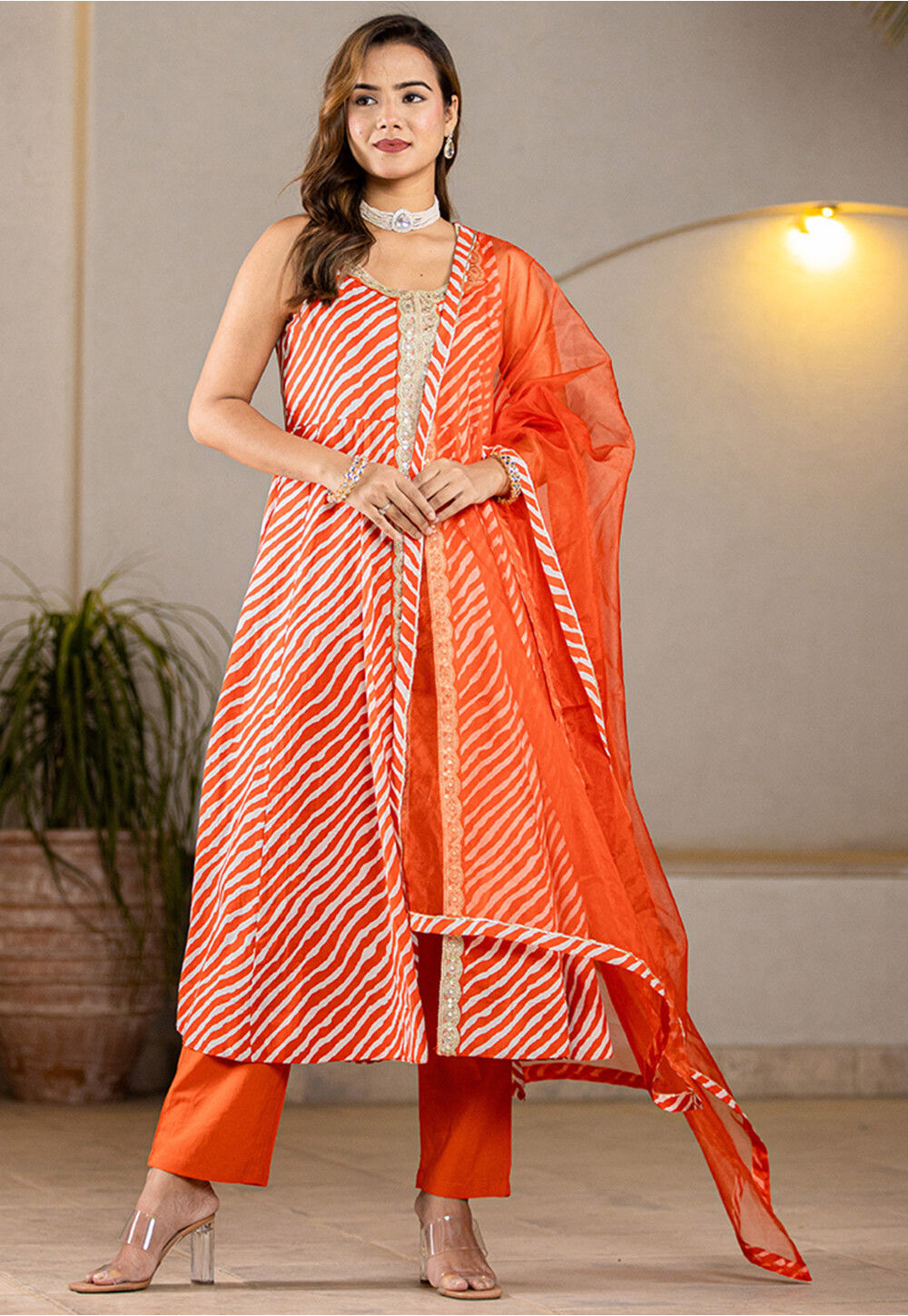 leheriya dress design Buy Leheriya Printed Pure Cotton Pakistani Suit in Orange Online : KJL1533