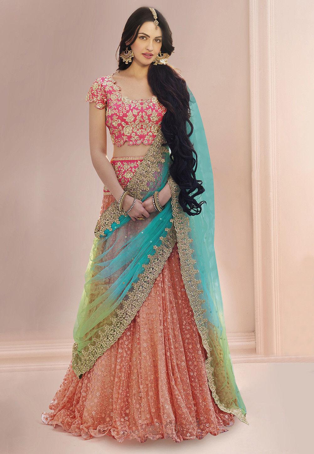 Buy Fab Multi Colour Print Work Banglori Silk Designer Lehenga Choli Online  : Canada