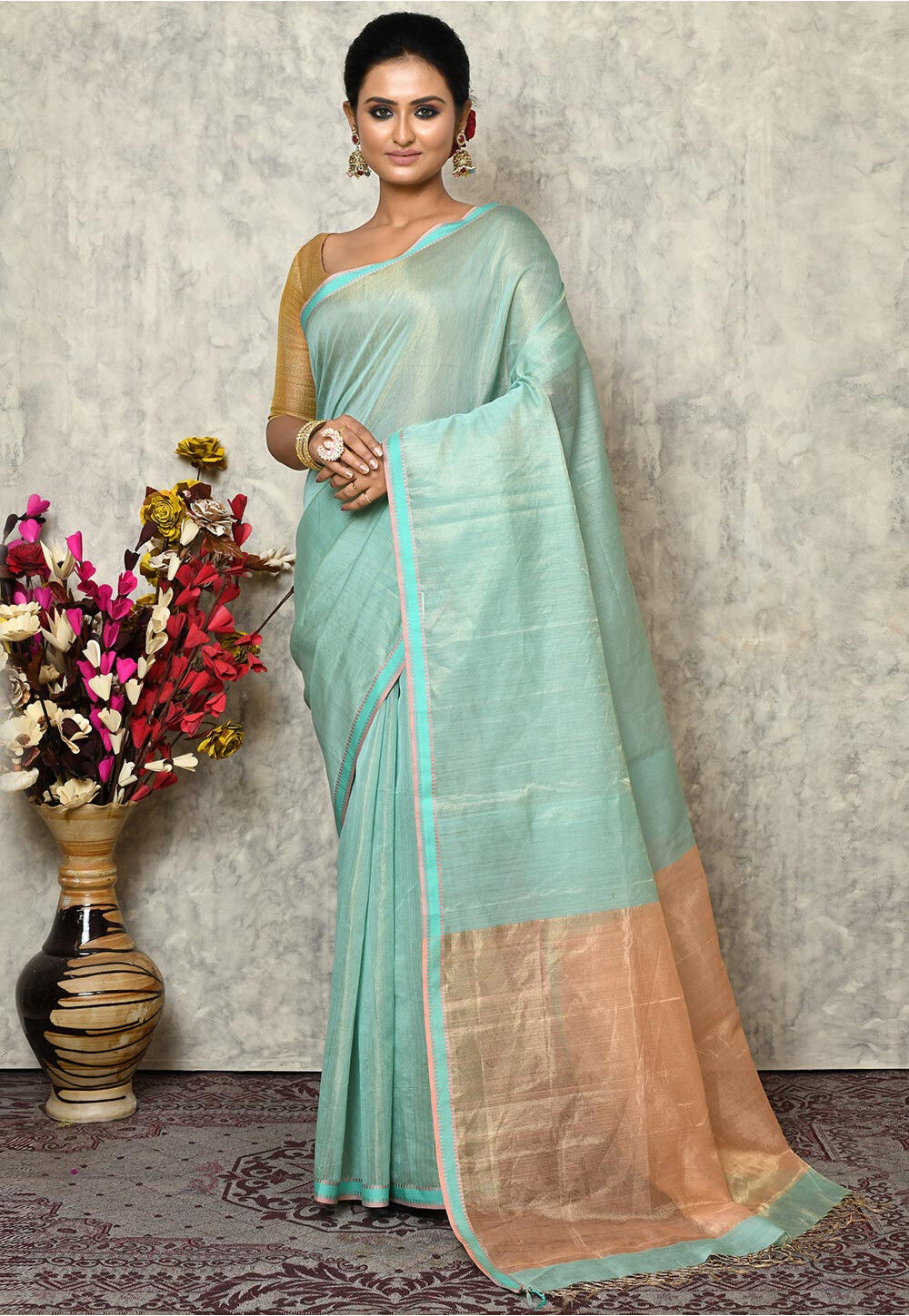 Buy Blue Embroidered Mulberry Silk Saree Set Online In USA – Pure Elegance